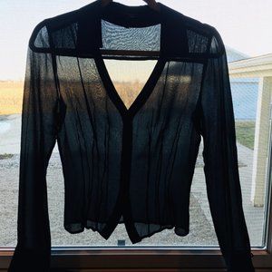 Escada Midnight Ink Blue Sheer Blouse with Wrap